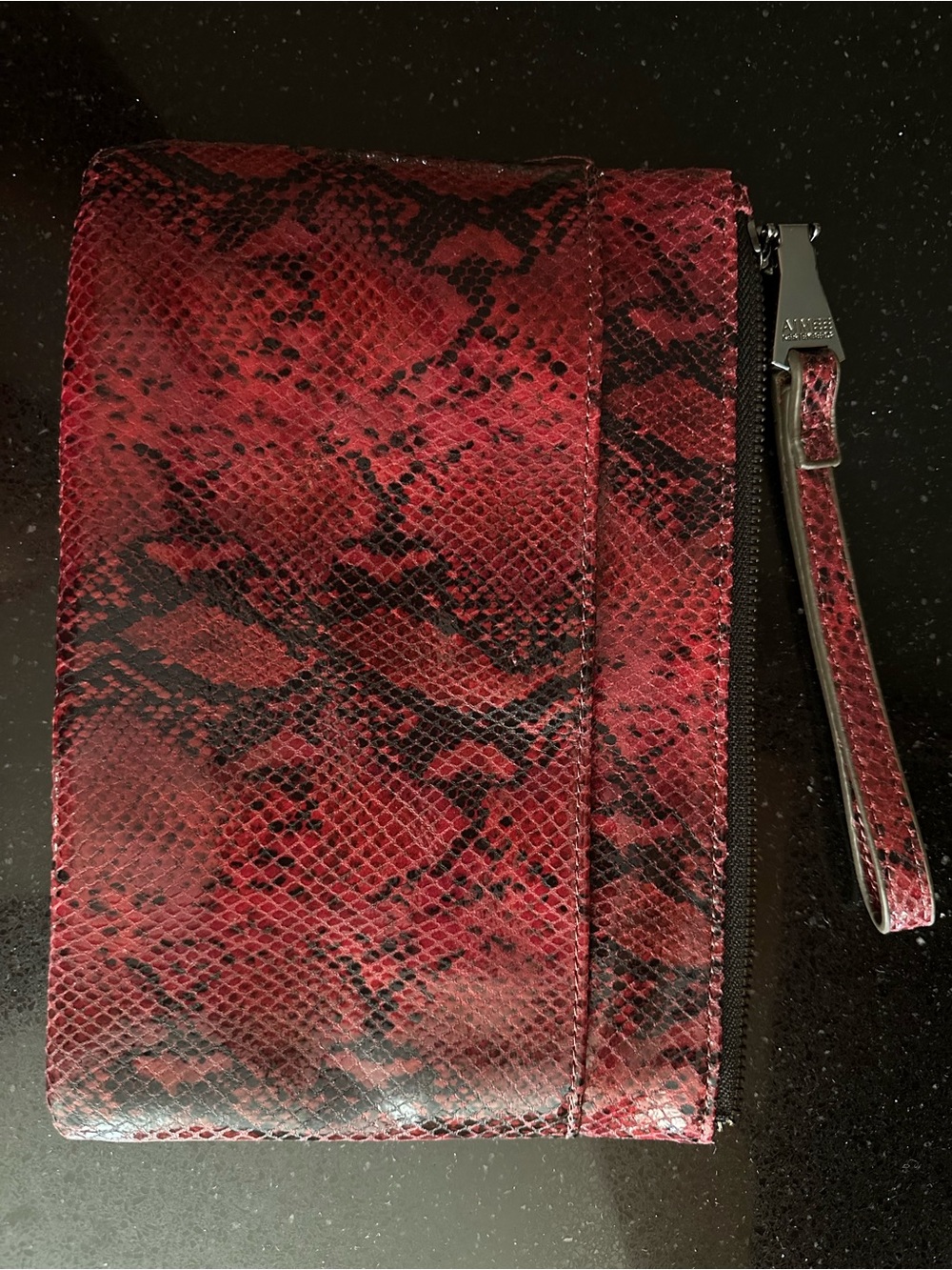 Red Snakeskin Wristlet Clutch with Wrist Strap by Aimee Kestenberg